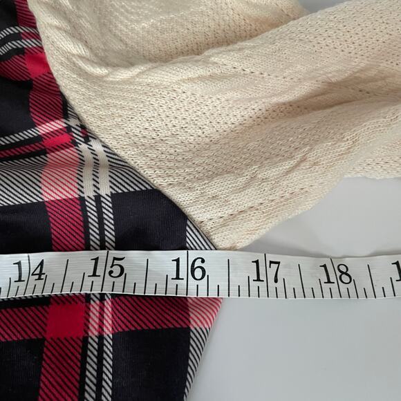 Womens M Cable Knit Hooded Dress Plaid Print Long Sleeve Mock Button - Picture 7 of 13